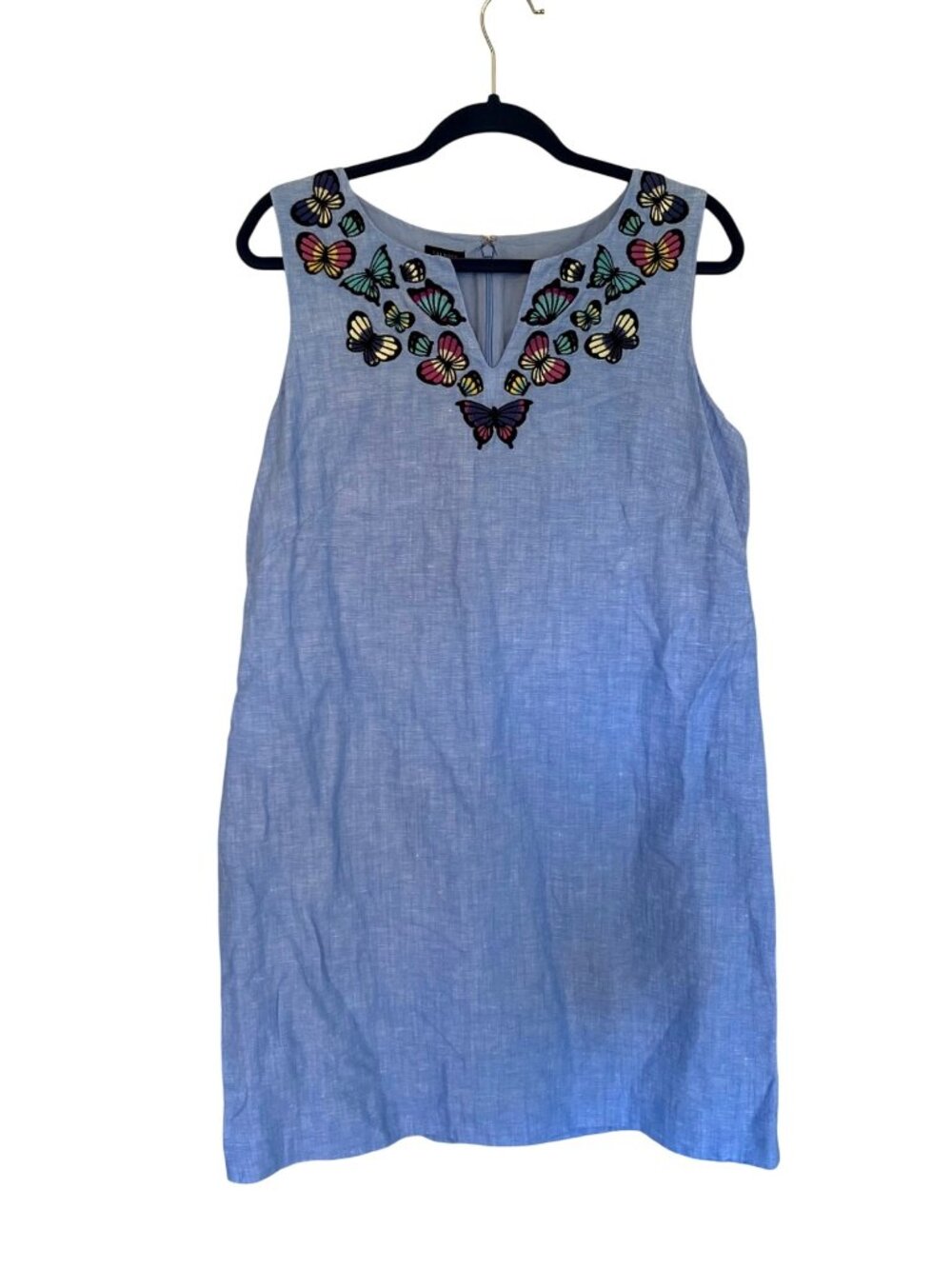 Talbots Embroidered Embroidered Butterfly Linen Shift Dress Blue Knee Length 12 - Picture 2 of 11